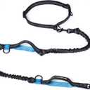 Mile High Life Hands Free Waist Leash for Dog Running Training and Jogging, Adjustable Belt with Double Handle, Reflective Bungee for Medium Large Dogs (Blue, 7FT)