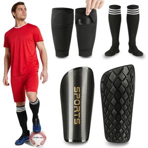 Soccer Shin Guards for Kids Adults, Toddler Shin Pads Set with Sleeves and Long Soccer Socks for Age 2-16 Boys & Girls, Youth &Men, Lightweight Soccer Equipment (Black)