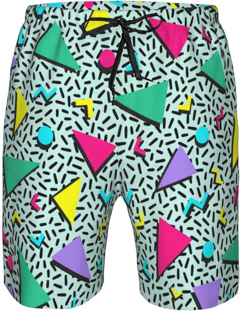 Mens Vintage 80s 90s Swim Trunks Breathable Board Shorts Hawaiian Beach Shorts Party Funny Shorts (Medium, Green)