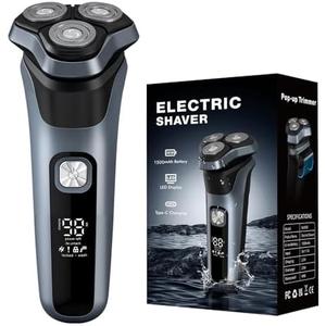 Veclexz Electric Shavers for Men, 150-Min Runtime, Wet/Dry Electric Razor with Waterproof Design, Pop-Up Trimmer, Magnetic Detachable Blade Heads, LED Display, Smoothly Adheres to Sensitive Skin, Blue