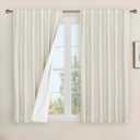 LAMIT 54 Inch Linen Full Blackout Window Curtains for Bedroom, Thermal Farmhouse Curtains Back Tab and Rod Pocket Privacy Protected Burlap Panels with White Liner, 2 Panels, 52 x 54 Inch, Ivory