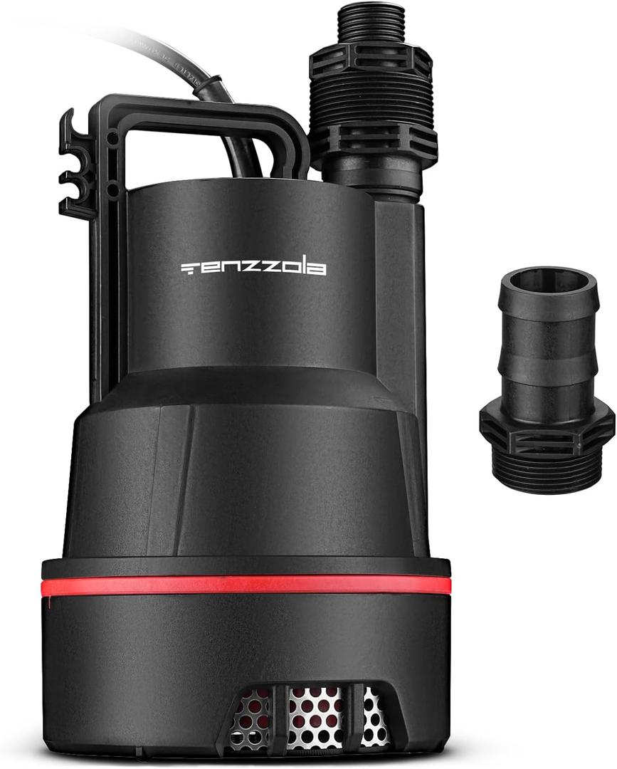 Sump Pump Submersible Utility Water Pump Thermoplastic Portable Electric Water Removal Transfer Pump with 16.4FT Cord for Swimming Pool Basement Garden Pond Tubs Draining, 1/3 HP