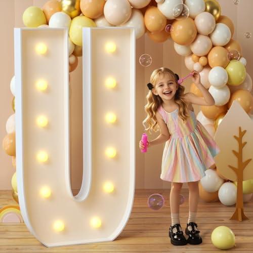 imprsv Marquee Light Up Letters, 4FT Mosaic Letters with Light for Baby Shower Graduation Party Decor, Large U for Engagement Wedding Party Decorations (Need to Assemble)