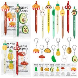 Landical 48 Sets Employee Appreciation Gifts Bulk,Back to School Gifts Positive Pens with Inspirational Keychain and Pun Cards Thank You Gift for Coworker Office Staff Team Student (Smart Snack)