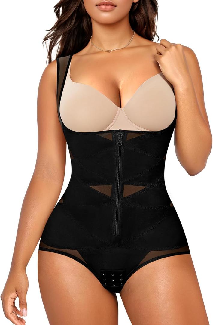 Nebility Shapewear Bodysuits for Women Tummy Control Faja Body Shaper Open Bust Waist Trainer (XX-Large, Black)