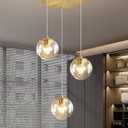 3-Light Modern Gold Pendant Light Hanging Fixture Light for Kitchen Island Mid Century Globe Pendant Light Glass Chandelier for Living Room Bedroom Entryway