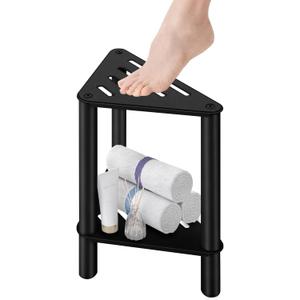 VOTZAAQ Shower Foot Rest, Shower Stool for Inside Shower, Stainless Steel Waterproof Shower Stool for Shaving Legs - Corner Bathroom Bench Seat with Storage Shelf for Small Shower Spaces, Triangle-black