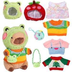 Kawaii Capybara Plush with 9 pcs Clothes & Accessories, 10.2 in Capybara Plushie with Outfits Capybara Stuffed Animal Plush Toys for Kids Boys Girls