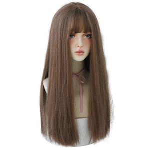 Long Straight Wig With Bangs Honey Brown Synthetic Hair for Women Natural Premium Soft Wig for Party Cosplay Use (22inch Honey Brown)