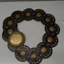 LEACOOLKEY Women's Boho Disc Belt Wide Western Leather Belt Vintage Concho Waist Belts for Dress Jeans