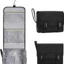 Small Hanging Toiletry Bag for Men and Women, Portable Hanging Organizer for Travel-Sized Shower Dopp Kit, Makeup Accessories, Waterproof Toiletries Organizer with 3 Compartments for Outdoor - Black