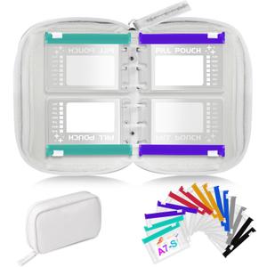 Timueetech A7 Waterproof Pill Organizer with 14 S Zippered Pill Pouches for A7 Binder, Small BPA-Free Weekly Medicine Organizer, Color-Coded Reusable Travel Pill Storage System