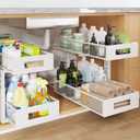 2 Packs 19IN Depth Under Sink Organizer, 2-Tier Pull Out Cabinet Organizer With Smooth Circular Rail, Large Capacity Metal Mesh Sliding Drawers For Bathroom& Kitchen Storage,Height Adjustable –White, 2 Pack-19"Dx11.6"-16.7" H