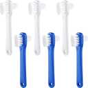 Patelai 6 Pack Denture Cleaning Brush Dual Head Portable Denture Toothbrush Hard Double Sided Multi-Layered Bristles False Teeth Toothbrush for Care Clean Clear Brace Mouth Guard(Blue White,Flat)