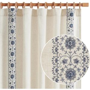 jinchan Boho Curtains for Bedroom Blue Vintage Floral Farmhouse Curtains 84 Inches Long Linen Blend Drapes for Living Room Embroidered Light Filtering Drapes Rod Pocket Blue on Beige 2 Panels (50"W x 84"L (Pack of 2)) jinchan Boho Curtains for Bedroom Blue Vintage Floral Farmhouse Curtains 84 Inches Long Linen Blend Drapes for Living Room Embroidered Light Filtering Drapes Rod Pocket Blue on Beige 2 Panels (50"W x 84"L (Pack of 2))