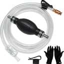 Fuel Transfer Pump, Gas Siphon Pump for Gasoline, Manual Hand Gasoline Transfer Pump for Fuel, Oil, Diesel, Water, Liquid, Fluid with 10 Ft PVC Siphon Hose, Brass, Pinch Clips and Gloves15mm