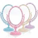 4 Pack Oval Shaped Cosmetic Mirror, Vintage Vanity Tabletop Mirror Double Sided, Rotatable Cute Dresser Mirrors with Stand for Makeup, Girl, Women, Beauty, Spa Party, 4 Color
