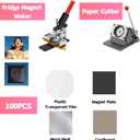 2X2inch Square Fridge Photo Magnet Maker Machine, DIY Button Press Maker Kit with Paper Cutter+100pcs Supplies
