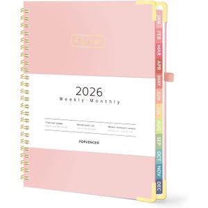 Forvencer 2026 Planner, Hardcover Calendar Planner Weekly and Monthly, Jan 2026 - Dec 2026, 6" x 8", Spiral Agenda Book with Tabs, Exquisite Daily Journal Organizer for Home School, Pink