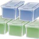 IRIS USA File Box, File Organizer w/Hinged Split Lid for Letter File, Important Document Box, Plastic Storage Filing Bin for Moving, Stackable Nestable Portable, Clear 44 Qt. 5 Pack