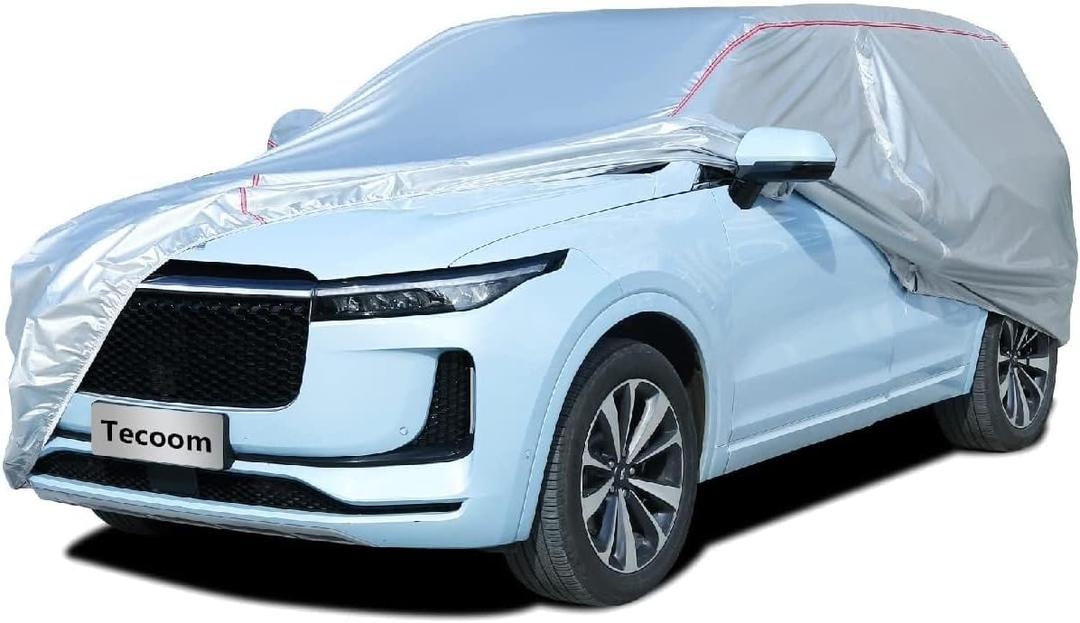 Tecoom Hard Shell Zipper Design Waterproof UV-Proof Windproof Car Cover for All Weather Indoor Outdoor Fit 206-215 Inches Full-Size SUV/Van (Silver)