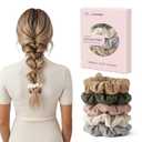 Hair Scrunchies for Women, No Crease Cotton Scrunchies for Thick & Curly Hair, Ideal for Workouts & Sports Everyday Wear (Brown, Green, Pink, White, Gray)