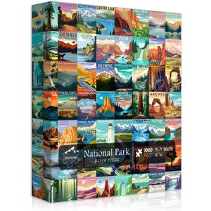 National Parks Puzzle for Adults 1000 Pieces, Travel Poster Landscape Puzzle Including Zion Yellowstone Yosemite, Nature Jigsaw Puzzles Scenery Mountain Scene
