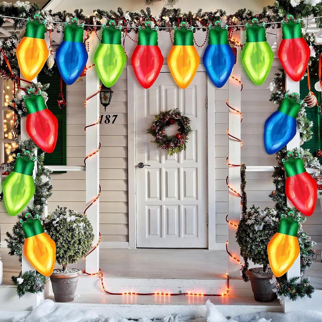36 Pcs Christmas Light Bulb Balloon Light Bulb Foil Balloons Giant Mylar Balloon Set for holiday Birthday Party Decorations Supplies Red Yellow Green Blue Theme Birthday Decor Supplies Kit