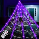 16.4 X 15.8Ft Giant Spider Web Halloween Decorations with 250 LED Lights, Halloween Spider Web Outdoor with 5Ft Large Spider, 3.53 Oz Stretch Web and 20 Small Spiders for Yard House Party Decoration