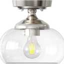 VONLUCE Industrial Semi Flush Mount Ceiling Light, 8.3" Ceiling Light Fixture with Clear Glass Shade, Farmhouse Lighting for Hallway Kitchen Bedroom Entryway, Brushed Nickel Flush Mount Light Fixture