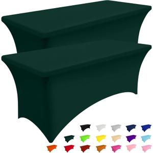 Smiry 2 Pack Spandex Table Cloth 24x48, Elastic Fitted Stretch Tablecloths, Washable and Wrinkle Free Rectangular Patio Table Cover for Outdoor, Wedding, Banquet (Hunter Green, 48Lx24Wx30H Inch)