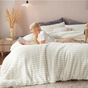 Bedsure Faux Fur King Size Comforter Set - Beige Fluffy Comforter King Size, Soft and Cozy Shaggy Bedding Comforter Sets, Winter Warm Luxury Fuzzy Bed Set 3 Pieces, 1 Comforter and 2 Pillowcases