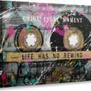 Pappus Graffiti Cassette Tape Motivational Wall Art, Life Has No Rewind Inspirational Canvas Prints, Pop Art Street Art Wall Decor for Man Cave Office Studio 16x24 Inch
