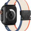 Elastic Sport Band for Apple Watch, Men Women, Adjustable Parachute Buckle Nylon Fabric Wristband for iWatch, Size: 42mm(Series 3)/49mm/46mm/45mm/44mm (Beige Orange/Black)