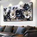 Large Flower canvas wall art Mural Deep Blue White Flower Abstract Decoration Painting Plant Flower Poster Printing Living Room Dining Room Bedroom Office Corridor Home Decoration, 20x40 inches