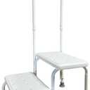 Double Step Stool with Handrail Heavy Duty 2 Steps Non Slip Bath Bedroom Seniors, White