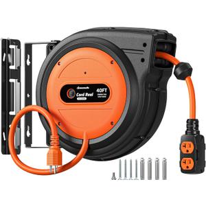 DEWENWILS 20 Amp Retractable Extension Cord Reel 40FT, ETL Listed,Orange