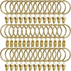 40 Pack Metal Curtain Rings with Clips, Curtain Clip Rings Hooks for Hanging Drapery Drapes Bows, Curtain Rod Rings 1.5 inch Interior Diameter, Gold