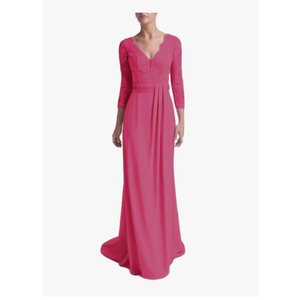 Sheath/Column Mother of The Bride Dress Elegant Jewel Neck Floor Length Chiffon Lace 3/4 Length Sleeve 2024Size M