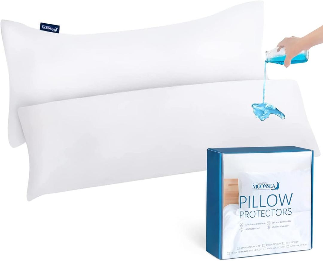 Waterproof Pillow Protector Body Size 2 Pack, Body Pillow Cover with Zipper 21"x 55" Pillow Protector Pillow Covers Encasement Pillow Case White