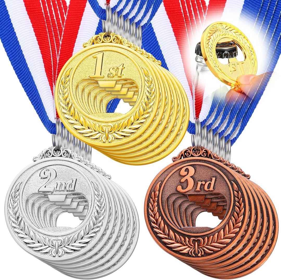 Honeydak Medal Shaped Flat Bottle Opener Winner Award Metal Wine Beer Gold Silver Copper Medal Trophy Opener with Neck Ribbon for Bar Bartender Men Kitchen Restaurant Party (Vintage)