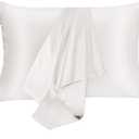 JOGJUE Silk Pillowcase for Hair and Skin 2 Pack 100% Mulberry Silk Bed Pillowcase Hypoallergenic Soft Breathable Both Sides Silk Pillow Case with Hidden Zipper, Standard Size Pillow Cases (White)