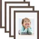11x14 Picture Frame Set of 4, Holds 8x10 Photos with Mat or 11x14 without Mat, Solid Wood and Real HD Glass for Wall Mount, Picture Frames Collage Wall Dcor, Malnut (Walnut)