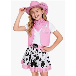 Gomukot Kids Cowgirl Costume for Girls Western Rodeo Outfit Halloween Costume Party Dress Up M