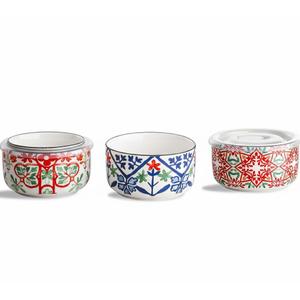 Chubacoo Ceramic Bowl with Lid: Microwave Safe Soup Containers Set of 3 for Meal Prep, Cereal, Salad, Picnic, Camping, Office Lunch, Kitchen Food Storage 5 Inch, 20 oz, Design A