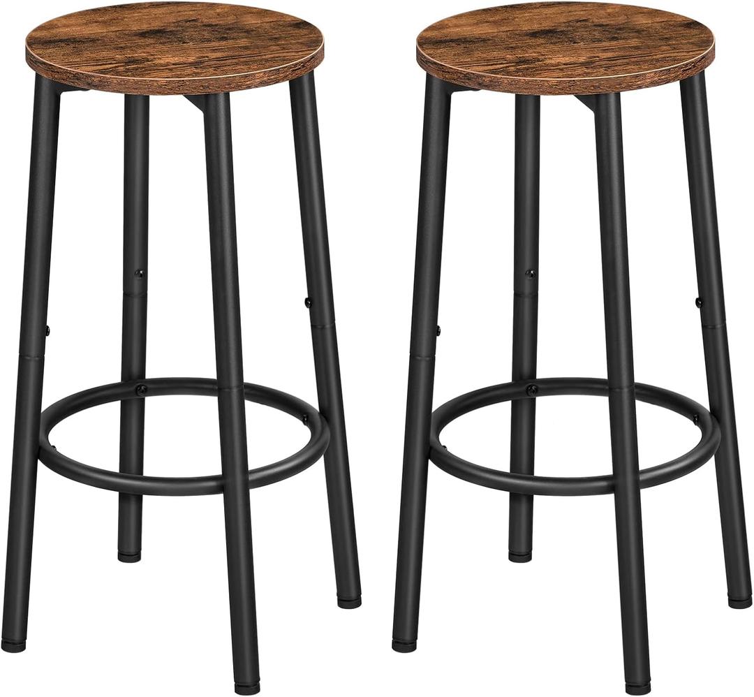 HOOBRO Bar Stools, Set of 2 Bar Chairs, Kitchen Round Height Stools with Footrest, Breakfast Bar Stools, Sturdy Steel Frame, for Dining Room, Kitchen, Party, Easy Assembly, Rustic Brown BF03BY01