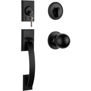 Haidms Front Door Lock Set, Black Front Door Handle and Deadbolt Set, Entry Door Locksets with Deadbolt Single Cylinder, Exterior Door Handle Set
