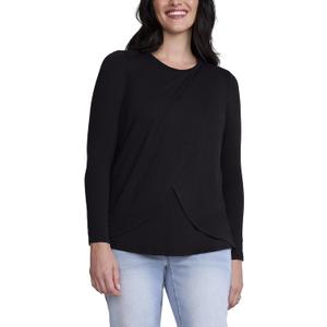 Motherhood Maternity Women's Long Sleeve Scoop Neck Tulip Nursing Tee Shirt for Breastfeeding with Easy Access (X-Large, Jet Black)