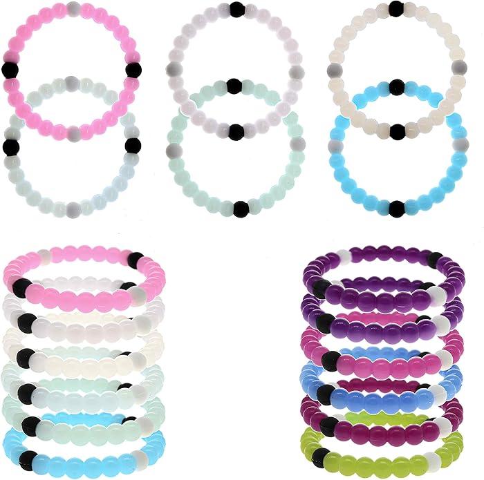 FROG SAC 6 Beaded Bracelets for Girls, Silicone Bracelet Pack for Kids, Cute Bead Bracelets, VSCO Girl Birthday Party Favors for Teens 5 Pack