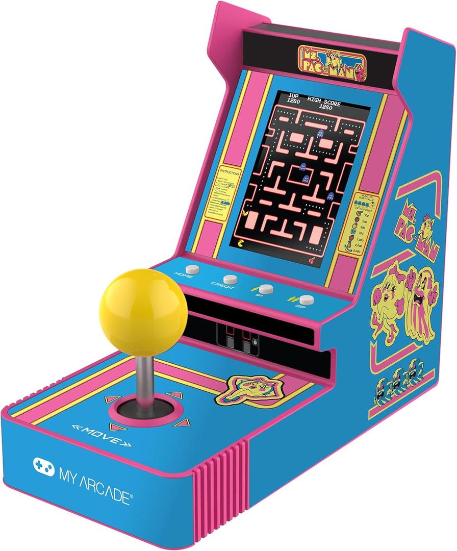 My Arcade Ms. Pac-Man Joystick Player: Arcade Classics, Retro Games, Mini Video Game Console, 2 Game Modes, Birthday Gifts